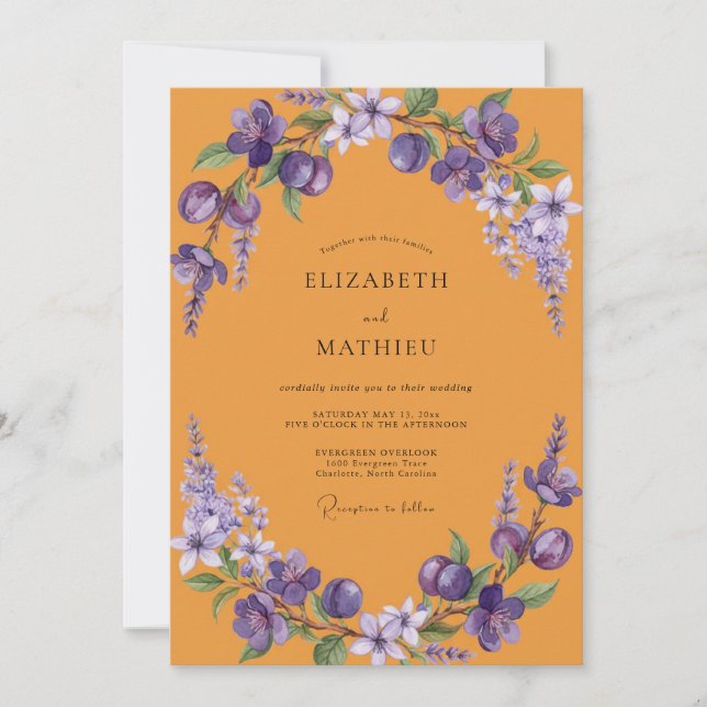 Ochre Purple Petal Wedding Invitation (Front)