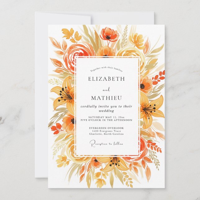 Ochre Radiant Wildflower Wedding Invitation (Front)