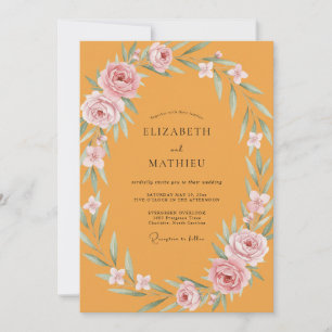 Ochre Rose Wreath Wedding Invitation