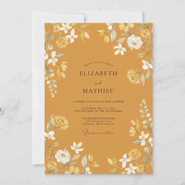 Ochre Rustic Floral Wedding Invitation (Front)