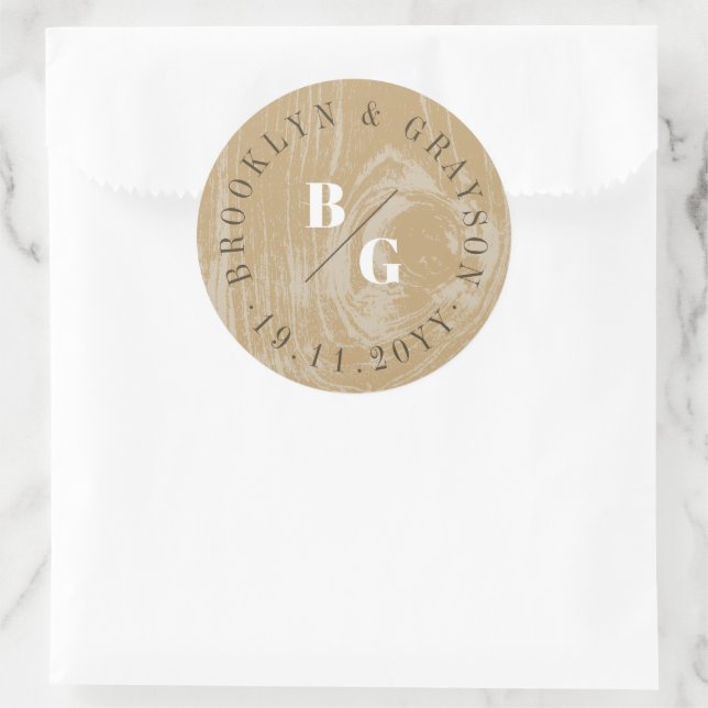 Ochre Rustic Woodgrain Texture Autumn Fall Wedding Classic Round Sticker (Bag)