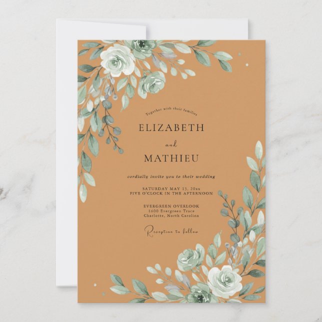 Ochre Seafoam Petal Wedding Invitation (Front)