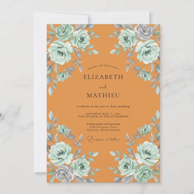 Ochre Silver Leafy Wedding Invitation (Front)