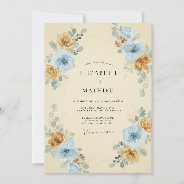 Ochre Sky Bouquet Eucalyptus Wedding Invitation (Front)