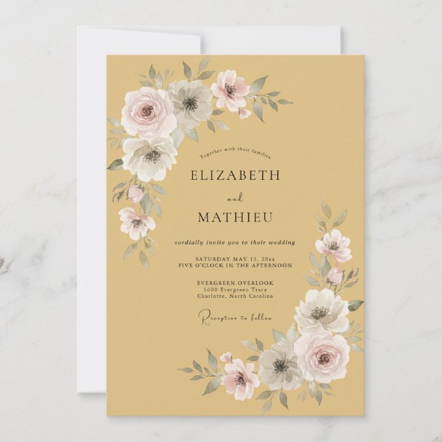 Ochre Soft Blossom Romantic Wedding Invitation (Front)