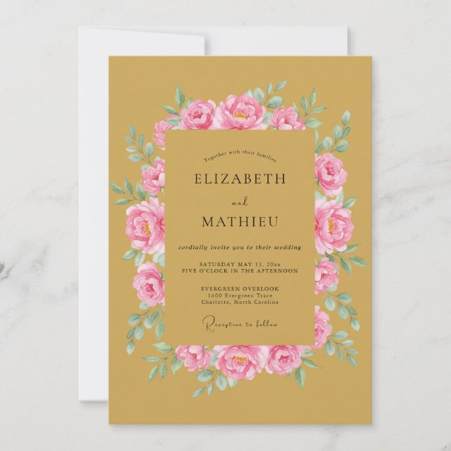 Ochre Soft Rose Romance Wedding Invitation (Front)