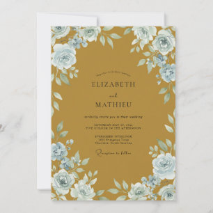 Ochre Steel Blue Foliage Eucalyptus Wedding Invitation