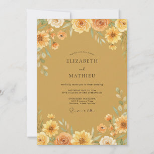 Ochre Sunflower Painted Wedding Invitation
