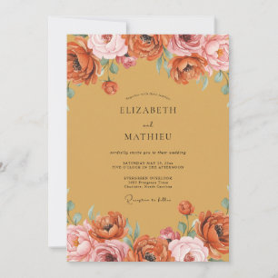 Ochre Terracotta Peony Wedding Invitation