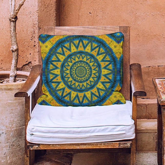 Ochre & Turquoise Bohemian Celestial Tribal Ethnic Cushion (Creator Uploaded)