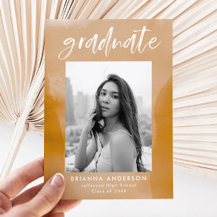 Ochre Watercolor Wash Photo Graduation Announcement