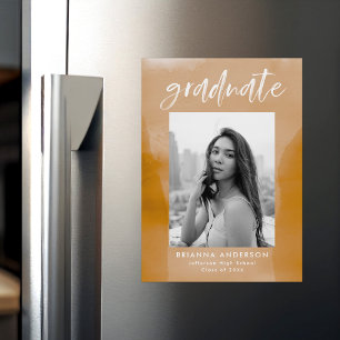 Ochre Watercolor Wash Photo Graduation Magnetic Invitation