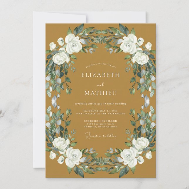 Ochre White Rose Wedding Invitation (Front)