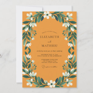 Ochre White Wreath Wedding Invitation
