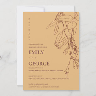 OCHRE YELLOW DRAWING FLORA REHEARSAL DINNER INVITE