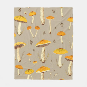 Ochre Yellow Mushroom Whimsical Woodland Botanical Fleece Blanket