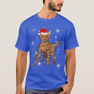 Ocicat Cat Christmas Light Christmas Cat Santa hat T-Shirt