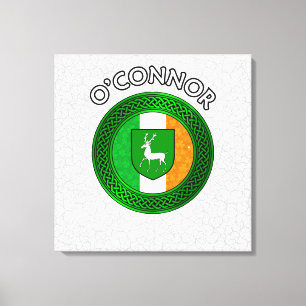 O'Connor Crest & Celtic Knot on Shamrock Canvas Pr Print