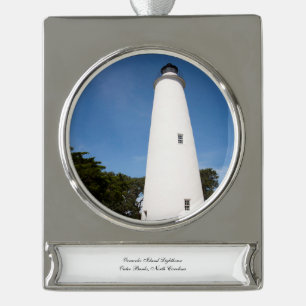 Ocracoke Island Lighthouse Silver Plated Banner Ornament