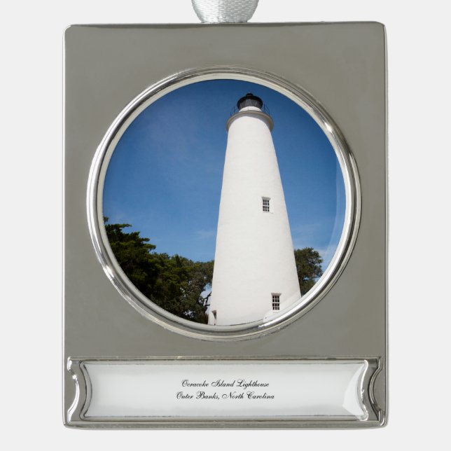 Ocracoke Island Lighthouse Silver Plated Banner Ornament (Front)