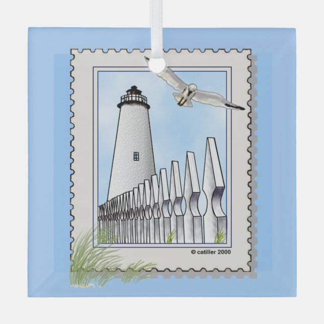 Ocracoke lighthouse square ornament (Front)