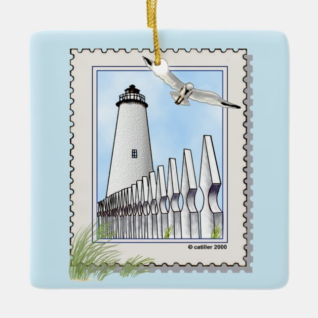 Ocracoke lighthouse square ornament (Front)