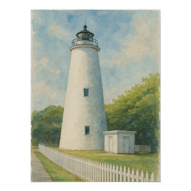 Ocracoke Lighthouse Watercolor Poster (Front)