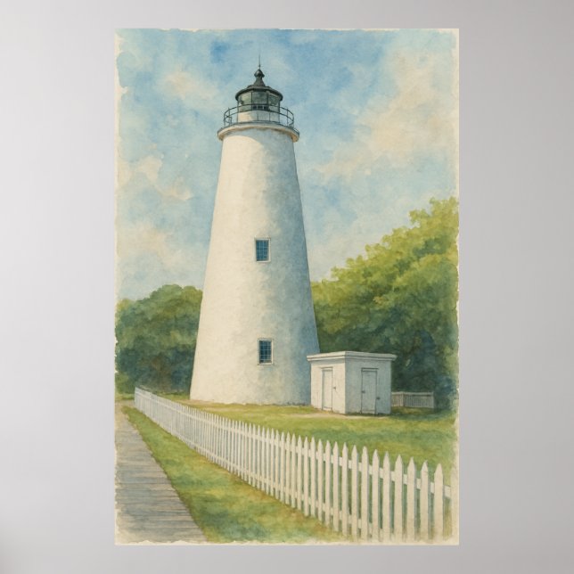 Ocracoke Lighthouse Watercolor Poster (Front)