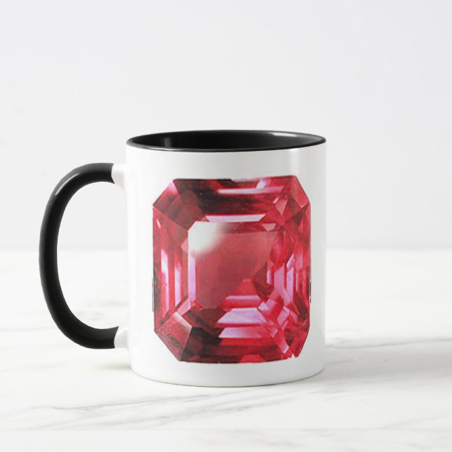 Octagon shaped Ruby Gemstone July Birthstone Red Mug (Left)