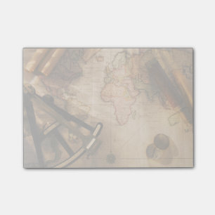 Octant, Compass And Telescope On Nautical Map Post-it Notes