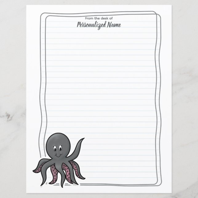 Octavia Octopus Lined Paper Sheets (Front)