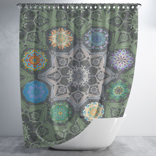 Octo brightener arabesque Moorish Stone Green Shower Curtain