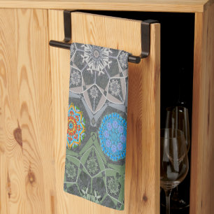 Octo brightener arabesque Moorish Stone Green Tea Towel