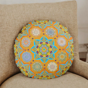 Octo brightener arabesque Moorish tangerine style Round Cushion