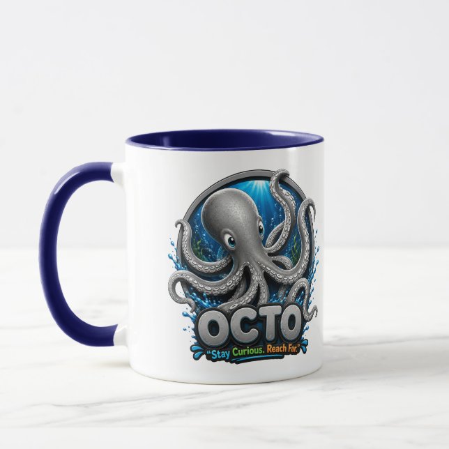 Octo Octopus – Stay Curious. Reach Far. Mug (Left)
