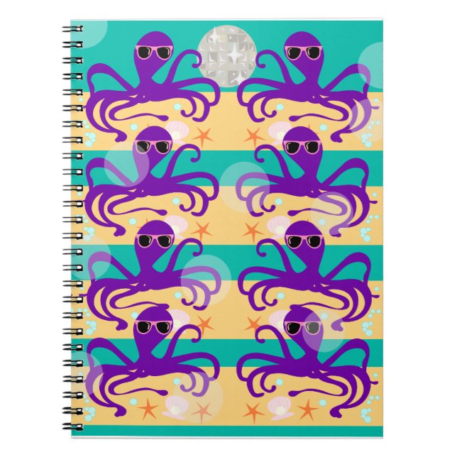 Octo Party Octopus Pattern Spiral Notebook (Front)