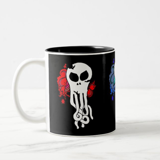 Octo skull red, blue and green Two-Tone coffee mug (Left)