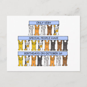 October 1st Birthday Cats Postcard