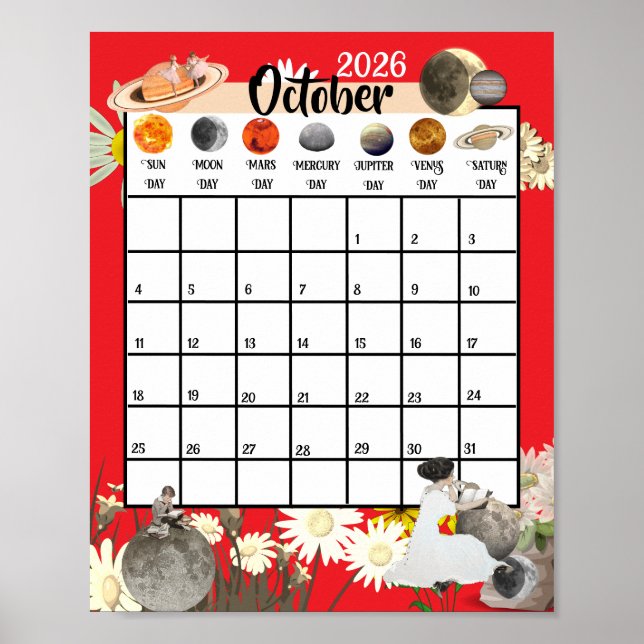 October 2026 Monthly Calendar Astrological     Poster (Front)