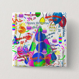 October, 25 Birthday Square Button