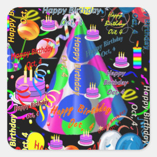 October, 4 Kids Birthday Stickers