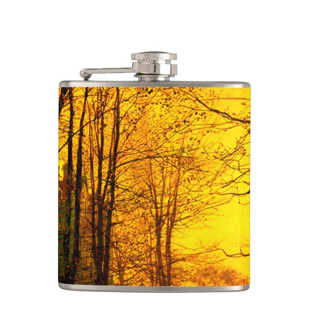 October Afterglow John Atkinson Grimshaw Hip Flask (Front)