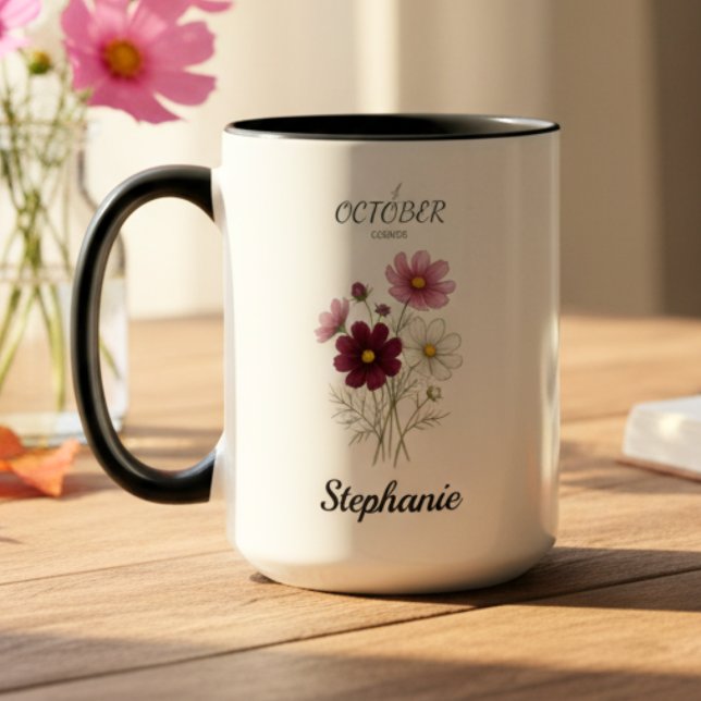 October Birth Flower Cosmos Birthday Mug (October birth month flower cosmos birthday coffee mug)