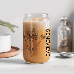 October Birth Flower Cosmos with Custom Name Can Glass