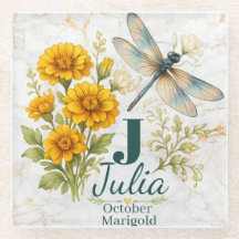 October Birth Flower Marigold & Dragonfly