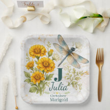 October Birth Flower Marigold & Dragonfly