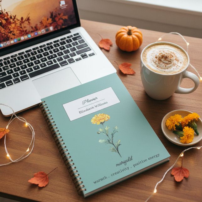 October Birth Flower Marigold Floral Personalized  Planner (Creator Uploaded)