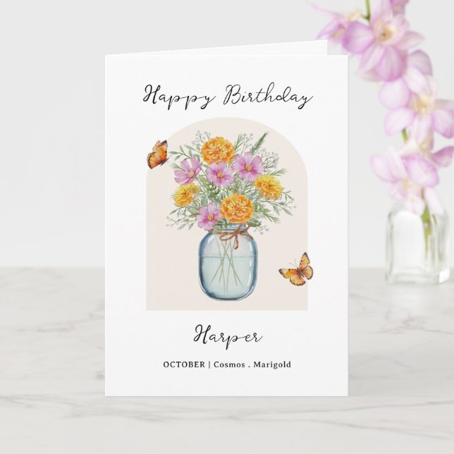 October Birth Month Flower Birthday Card (Orchid)