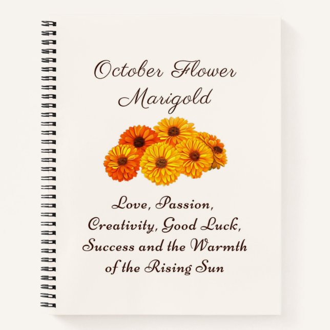 October Birth Month Flower Marigold Elegant  Notebook (Front)