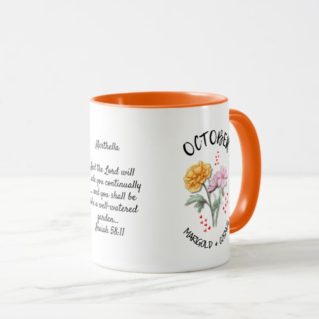 OCTOBER Birth Month Flower Personalised Marigold Mug (Front Right)